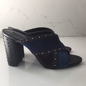 BRAND NEW Navy Velvet Studded Mule Heel Sandal
